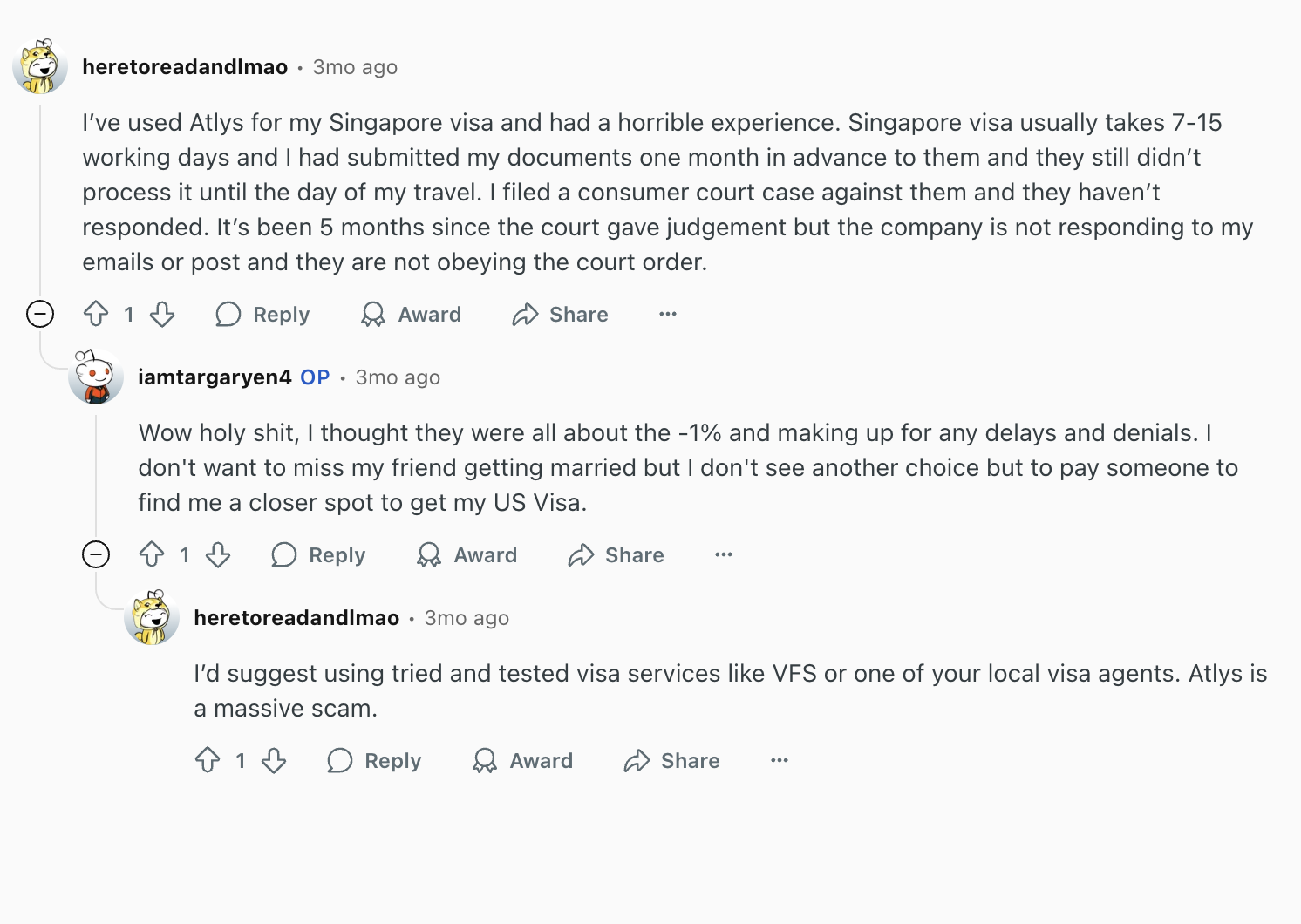 Atlys Singapore Visa misconduct